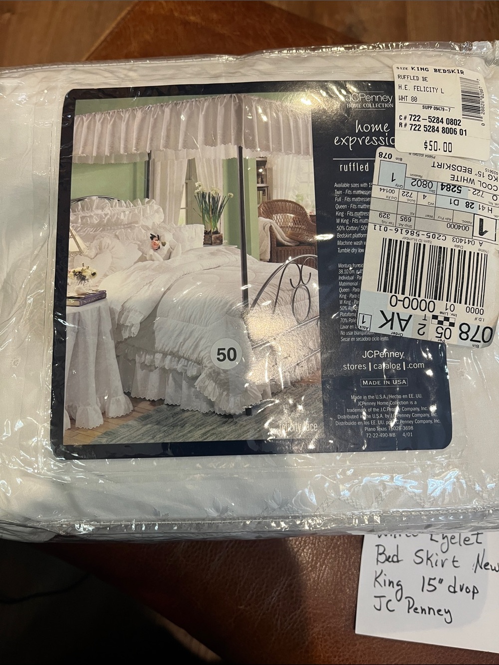 HOME King size bed skirt JCPenney white/15 inch drop. 2198